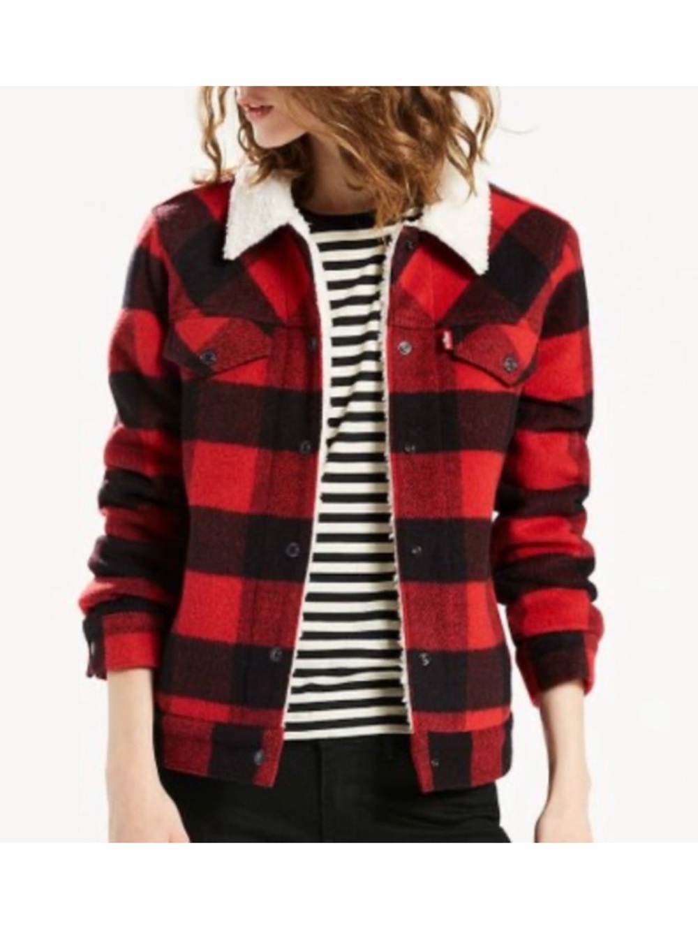 Levi’s Buffalo Plaid Women’s Trucker Jacket Red Checkered Snap Jacket Small
